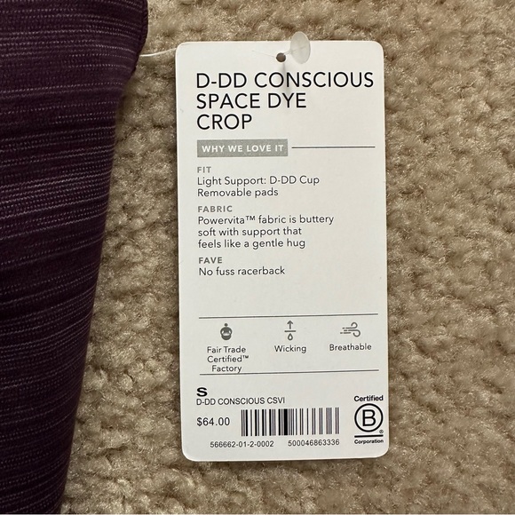 Athleta NWT Conscious Space Dye Crop Top D-DD Cups Racerback Purple Built-in Bra - Picture 7 of 10